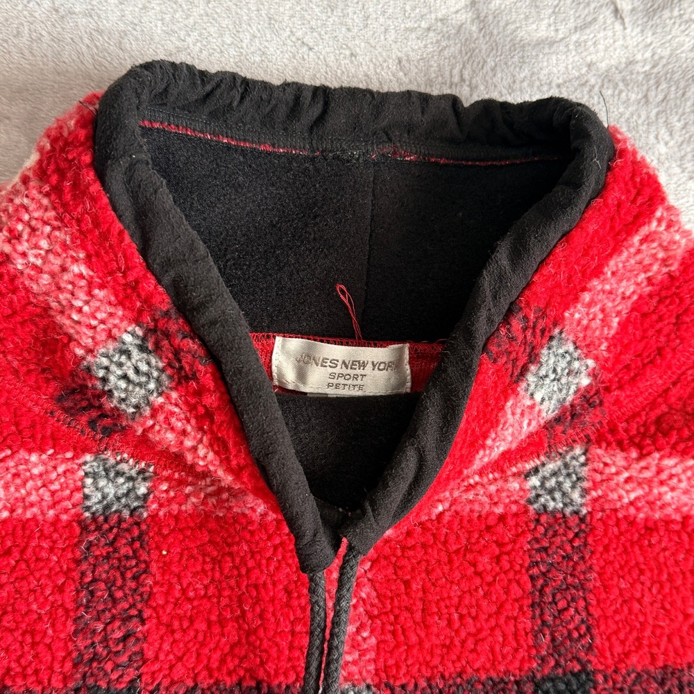Jones New York Sport Red Plaid Fleece Quarter Zip Pullover L Vest S Set Petite - Picture 3 of 9
